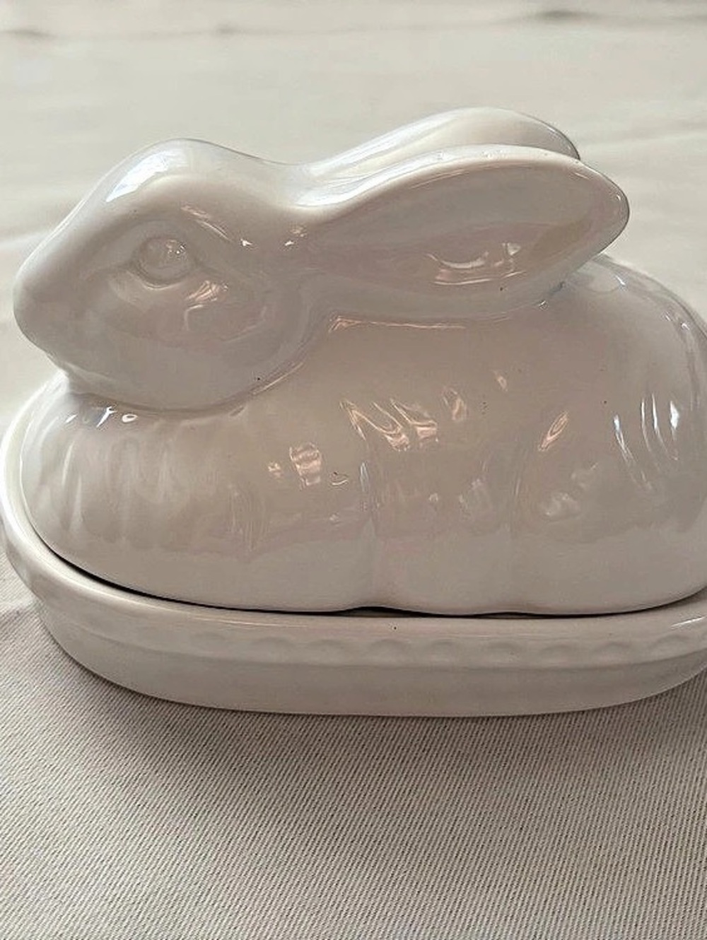 Vintage White Ceramic Bunny Dish